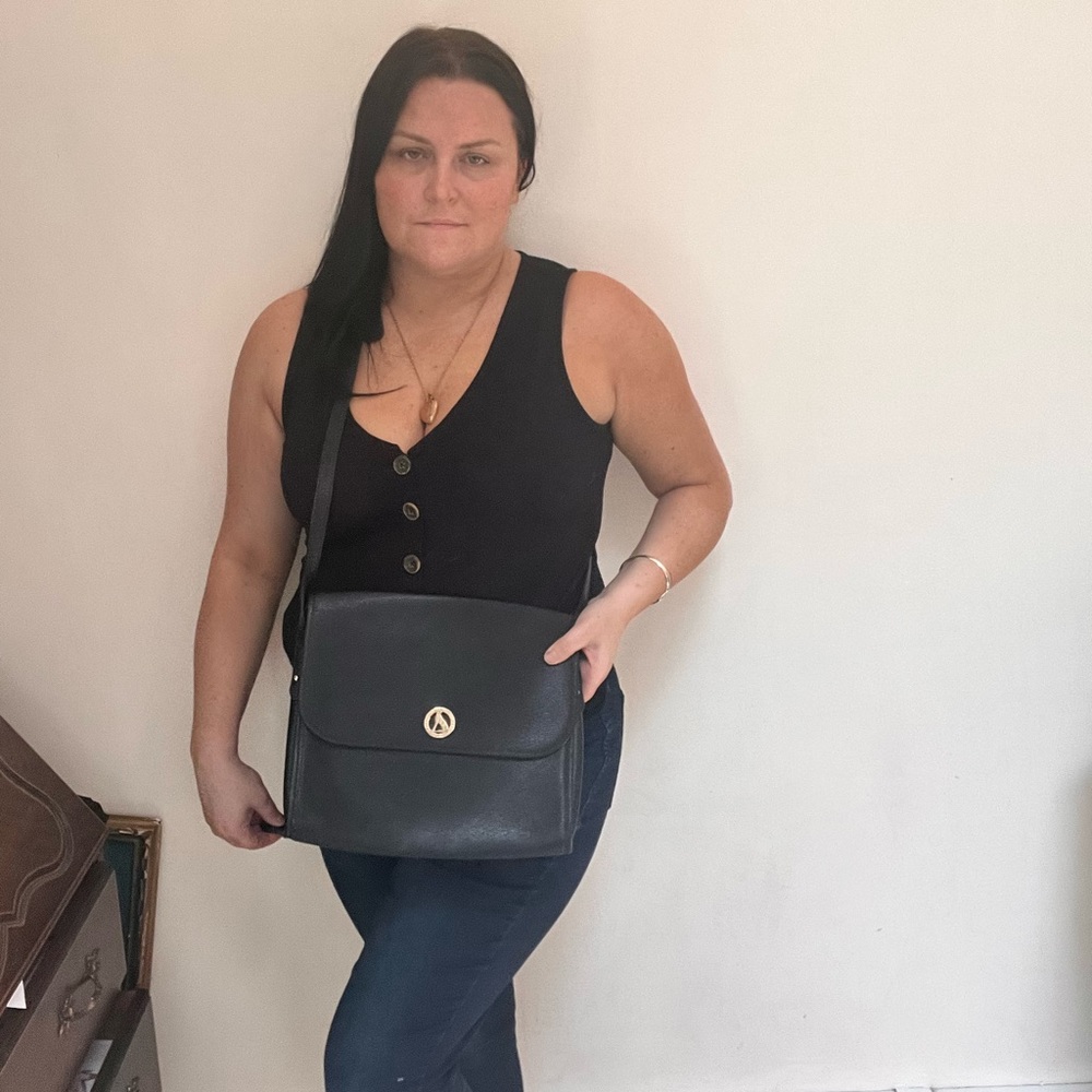 Vintage‎ Francois Marot Paris Leather Large Crossbody bag flap black